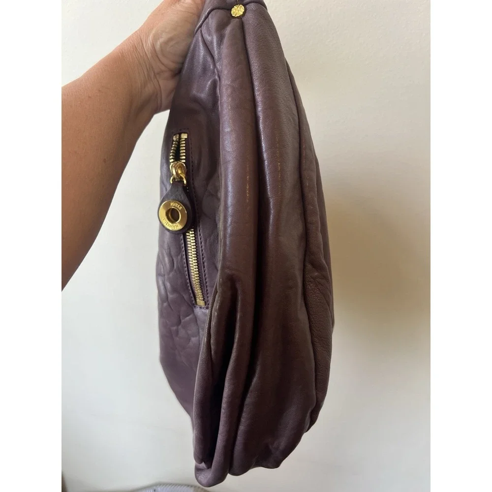 Joelle‎ Hawkens Hobo Slouch Leather Handbag Plum Purple Wrapped Handle Large New